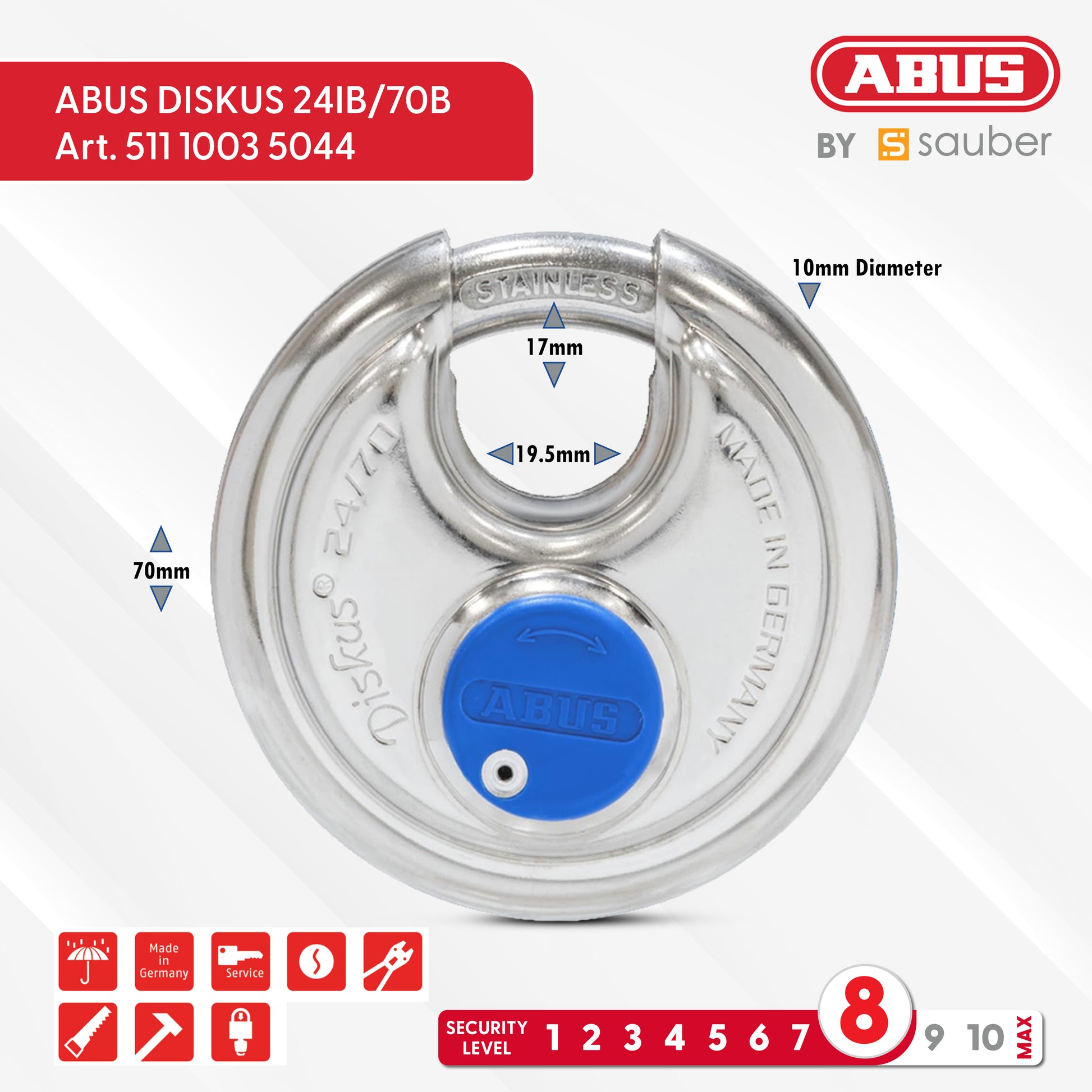 ABUS Padlock DISKUS 24IB/70 B/ESP, Marine