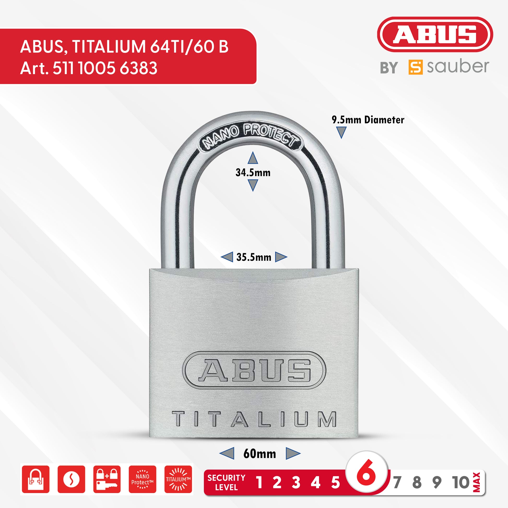 ABUS Padlock TITALIUM 64TI/60 B/EFSPP