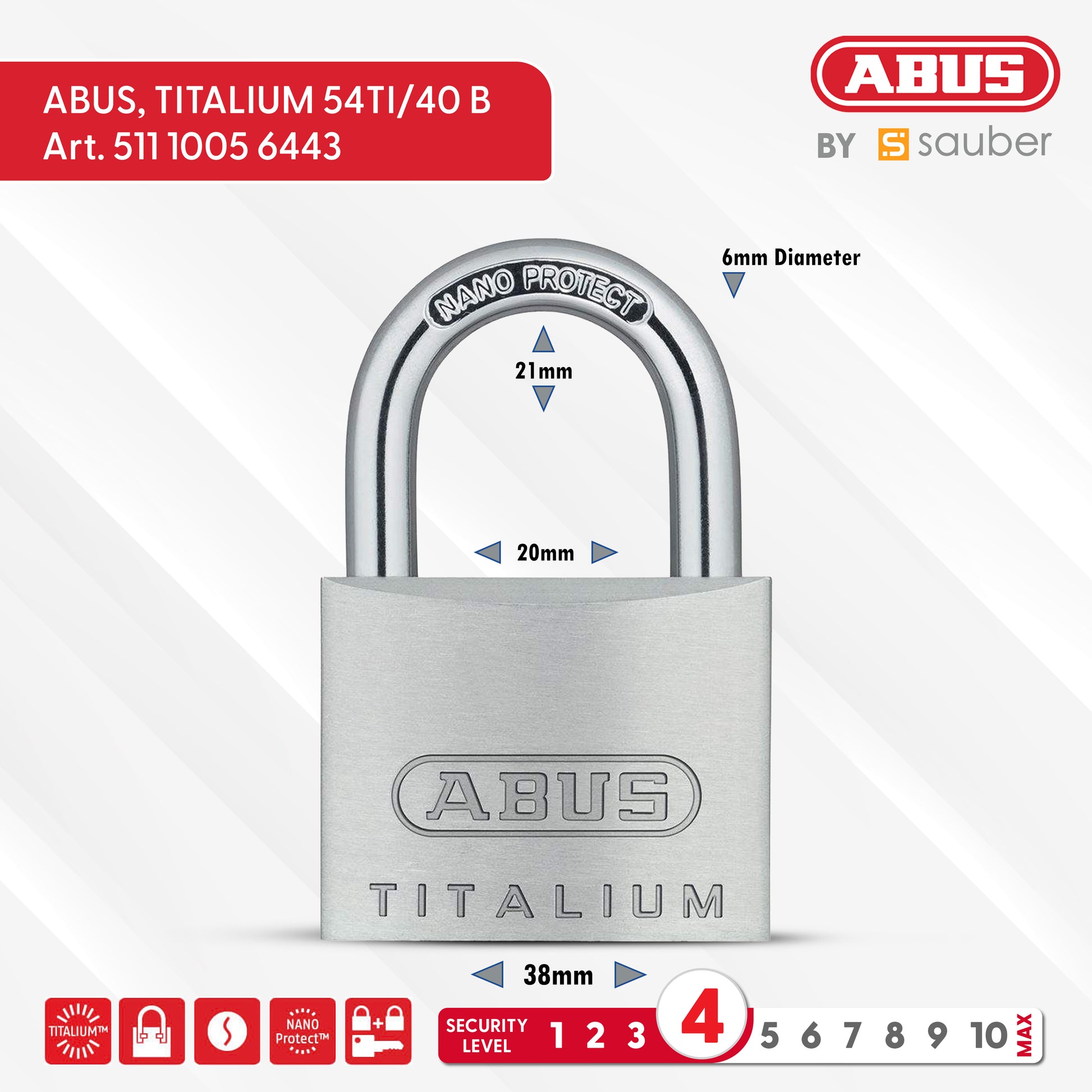ABUS Padlock TITALIUM 54TI/40 B/ESP