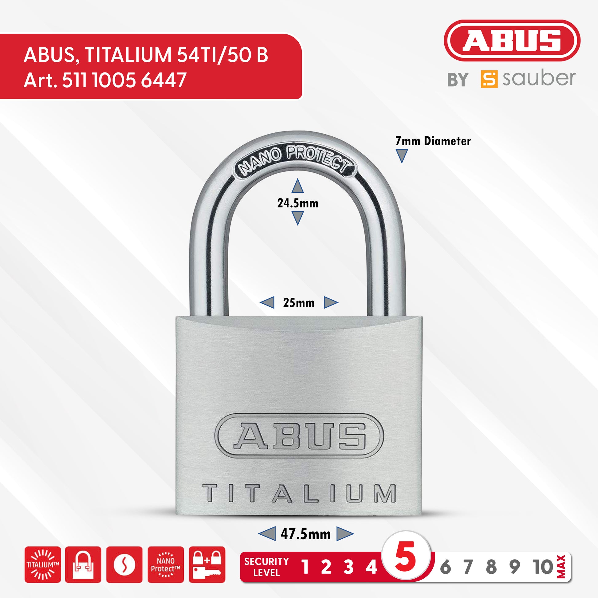 ABUS Padlock TITALIUM 54TI/50 B/ESP