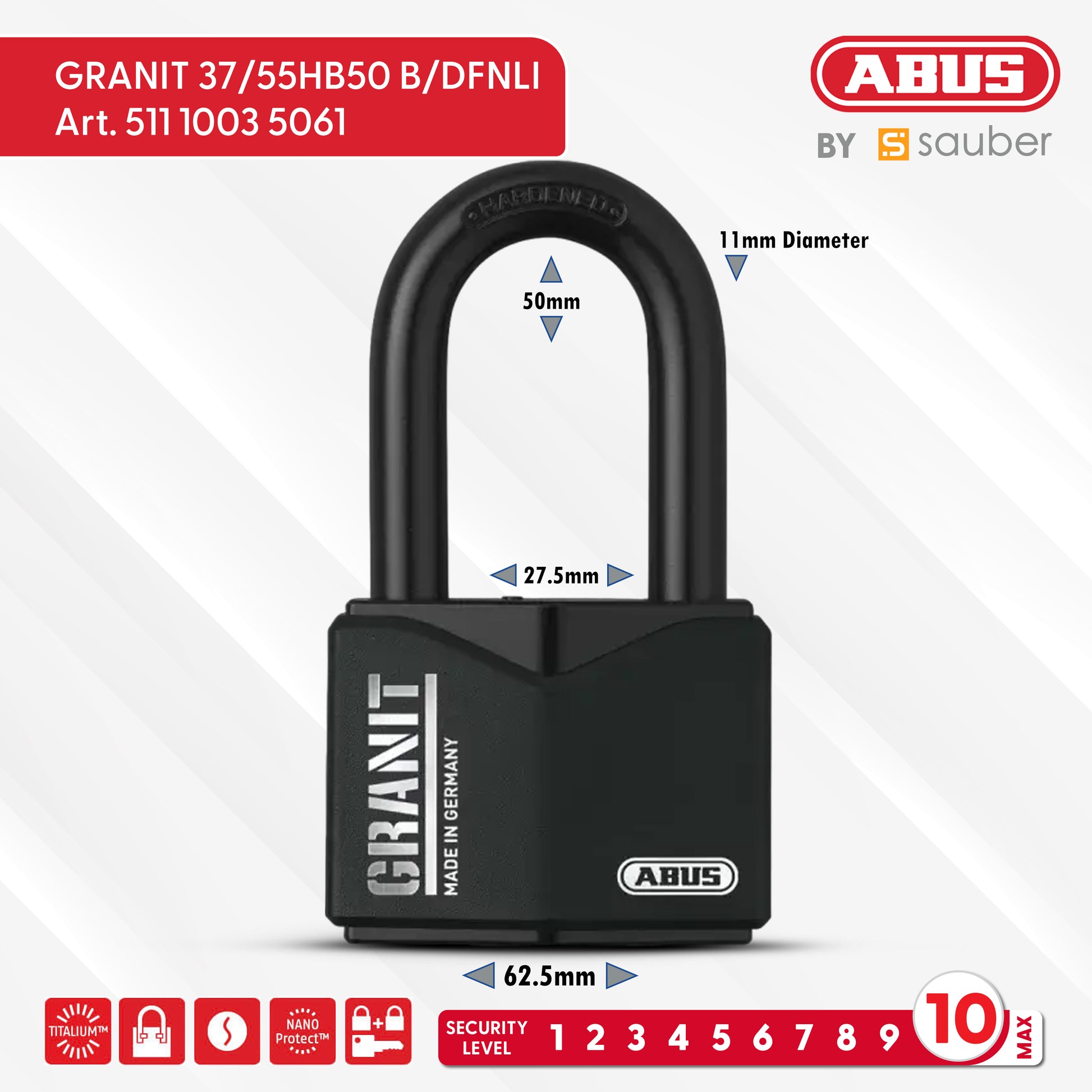 Padlock GRANIT 37/55HB50 B/DFNLI