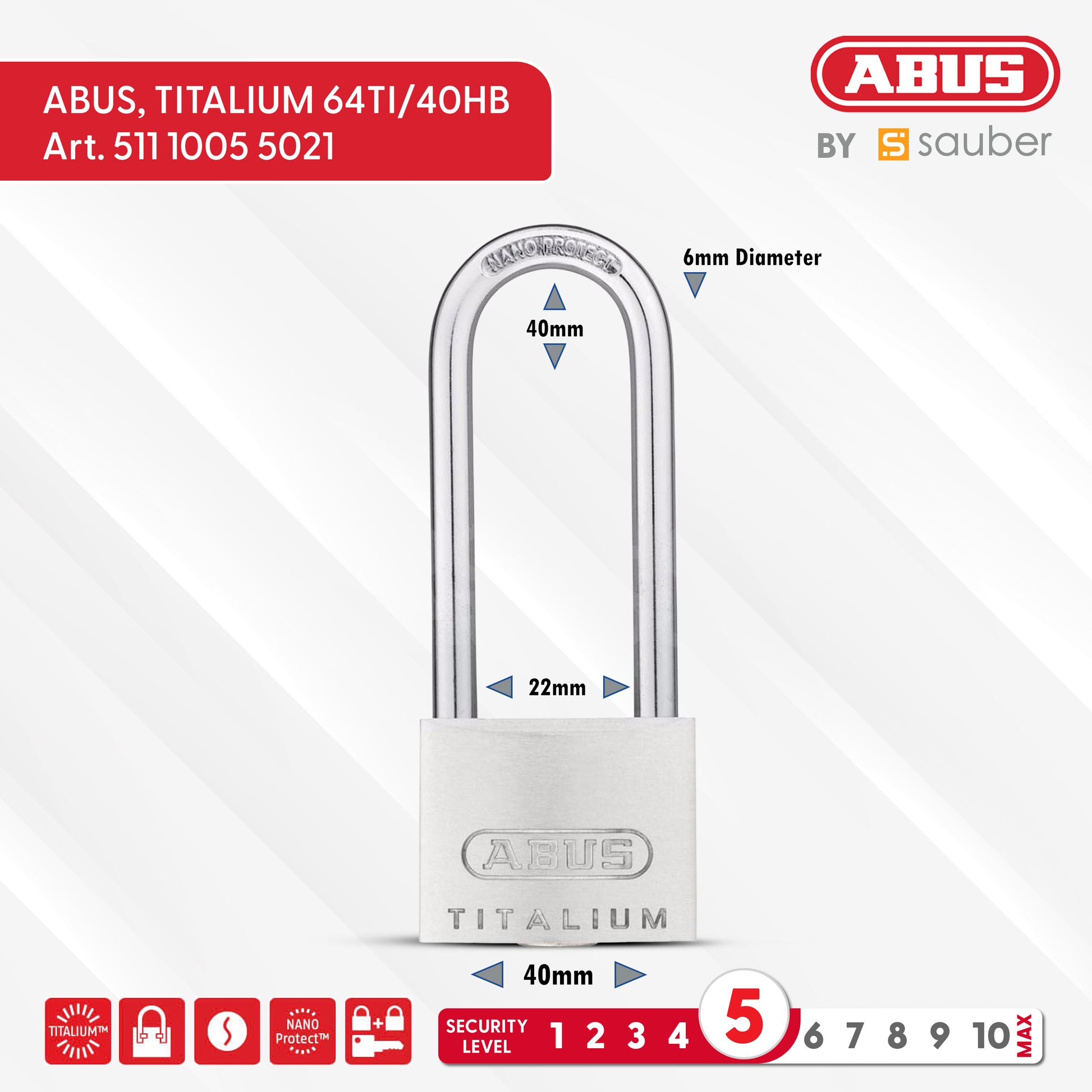 ABUS Padlock TITALIUM 64TI/40HB40 B/ESP