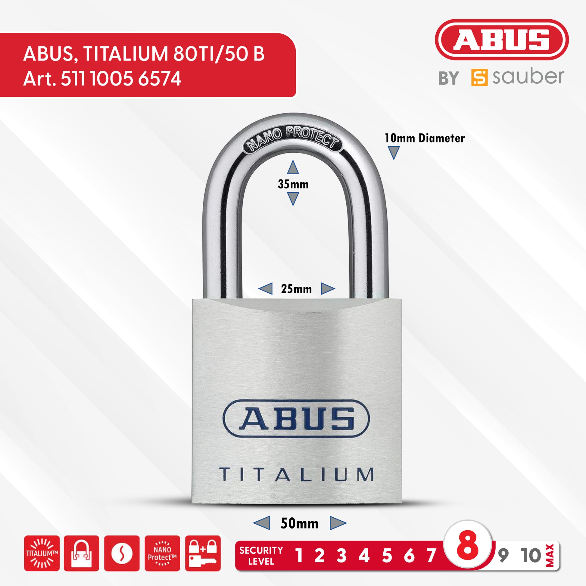 ABUS Padlock TITALIUM 80TI/50 B/ESP